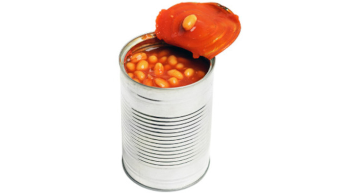 White,Beans,With,Tomato,Sauce,Canned,In,Shiny,Metal,Tin